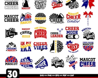 30 Cheer Team Svg Bundle, Custom Cheer Png, Mascot Cheer Leader, Custom Team Tshirt, Personalized Cheer Shirt svg, Cheerleading Pom Pom svg
