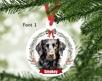 Flat Coated Retriever, Black Retriever, Dog Ornament, Personalized with your dogs name, Dog Lover Gift