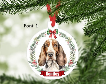 Basset Hound, Dog Ornament, Personalized with your dogs name, Dog Lover Gift