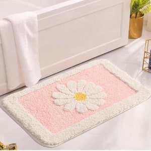 Pink Bathroom Rugs Mat Cute Daisy Flower Bath Mat Fluffy Soft Microfiber Bathmat Non Slip Floor Carpet Super Absorbent Floral Rug Christmas