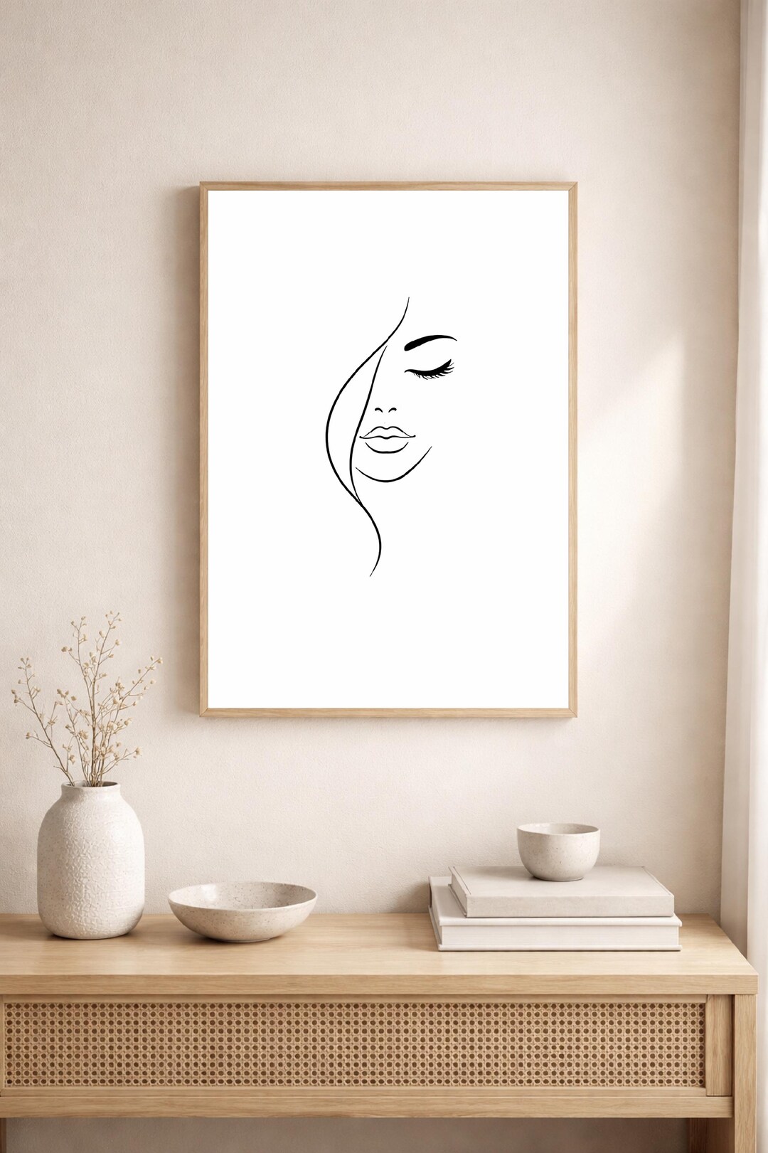 Minimal Female Face Line Art Print, Elegant Woman Portrait Wall Art ...