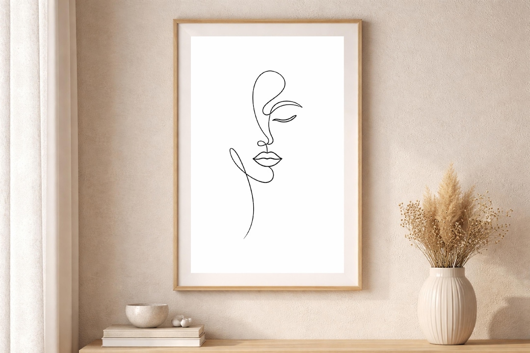 Minimalist Woman Face Line Art Print, Abstract Female Portrait Wall Art ...
