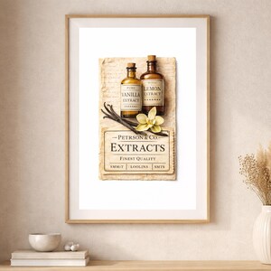 Vintage Vanilla Extract Kitchen Wall Art, Lemon Extract Bottle Poster, Rustic Farmhouse Baking Decor, Cottagecore Pantry Print