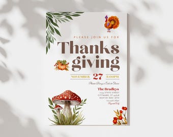 Plantilla de invitación de Acción de Gracias: Invitación editable para fiesta de Acción de Gracias (Canva)