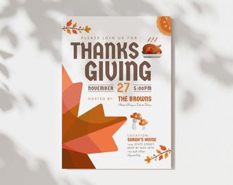 Plantilla editable de invitación para la cena de Acción de Gracias (descarga digital)