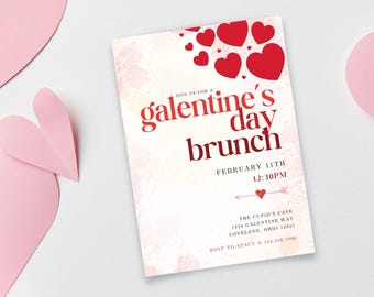 Invitación de brunch para Galentine: Noche de chicas, editable, 5x7 (plantilla de Canva)
