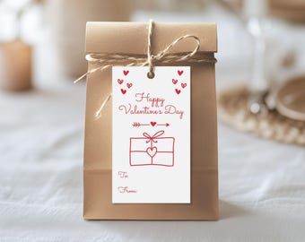Custom Valentine Gift Tag Template, Editable Party Favor Treat Bag Label, Heart Bow Love, Instant Download, Personalized Thank You Tags