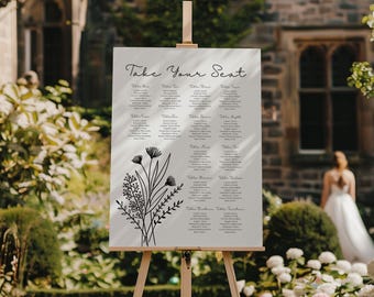 Plantilla elegante de plano de asientos para boda con diseño floral (descarga instantánea)