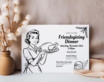Plantilla de invitación para Acción de Gracias: Invitación retro personalizable (descarga digital)