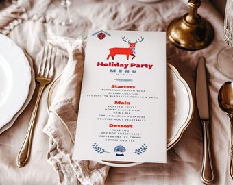 Christmas Dinner Menu Template: Editable Holiday Party Card (Digital Download)