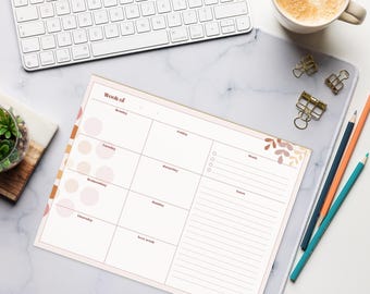 Bloc de notas semanal minimalista rosa / Bloc de notas de escritorio de 11 x 8,5