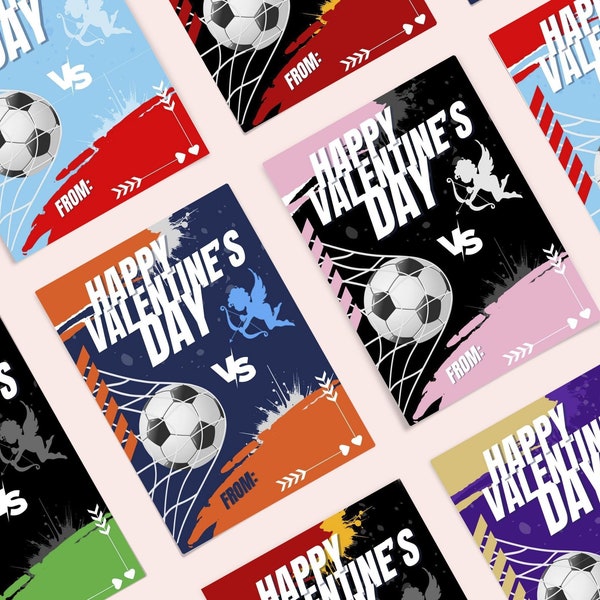 Soccer Valentines Printable, Hi Res PDF Digital Download Boys Kids Football VDay Card Perfect for Classroom School Party, 6 Color Combos