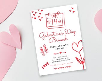 Galentine Invitation, Galentine's Day Card, Ladies Night Editable Template, Valentine's Day Card, Lunch Ladies, Girls Night Out Party Invite