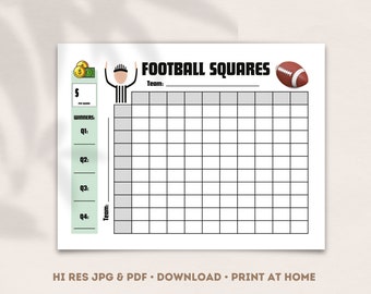 Juego de Cuadrados de Fútbol, 100 Oportunidades, Fiesta de Recaudación de Fondos (Descarga Digital)