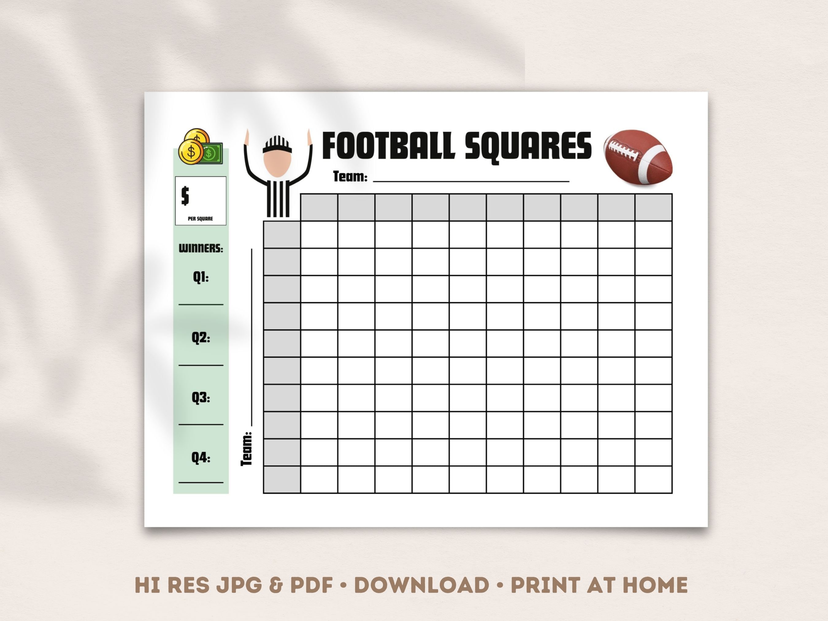 Football Squares Excel Template, Reusable, Editable, Auto