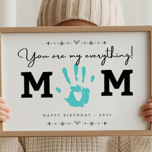 Cadeau voor haar, handafdruk kunst verjaardagskaart voor moeder - DIY afdrukbare aandenken, last minute cadeau-idee, instant digitale download, gepersonaliseerd