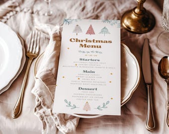 Boho Christmas Menu Template: Editable Holiday Dinner Party (Digital Download)