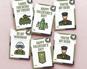 Army Men Valentines Printable für Kinder, Military Classroom Valentine Cards