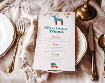 Boho Christmas Dinner Menu Template: Editable Place Card (Digital Download)