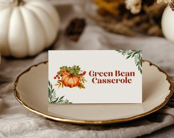 Etiquetas editables para comida de Acción de Gracias: Tarjetas de ubicación para mesas (descarga digital)