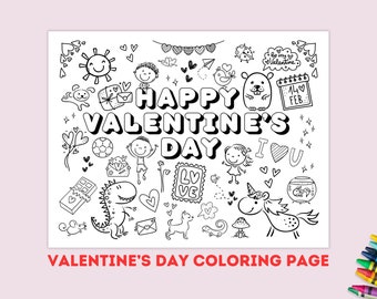 Valentine Printable Coloring Pages, Classroom Valentines, Hi Res Instant Digital Download Crayon sheet, Activity Card for Classroom Party