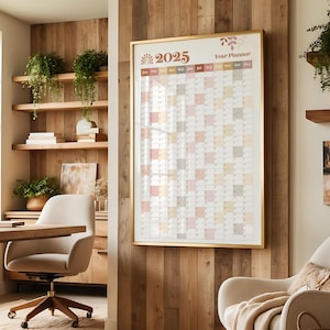 Minimalistische wandkalender 2025 | Boho neutrale muurkunst en kantoordecoratie | Maandplanner raster | Moderne gedrukte kalender | 3 maatopties: