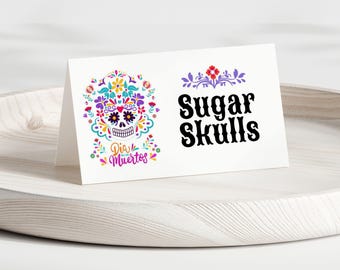 Tarjetas de comida para el Día de Muertos: Diseño de calavera de azúcar (Editable, descarga digital)