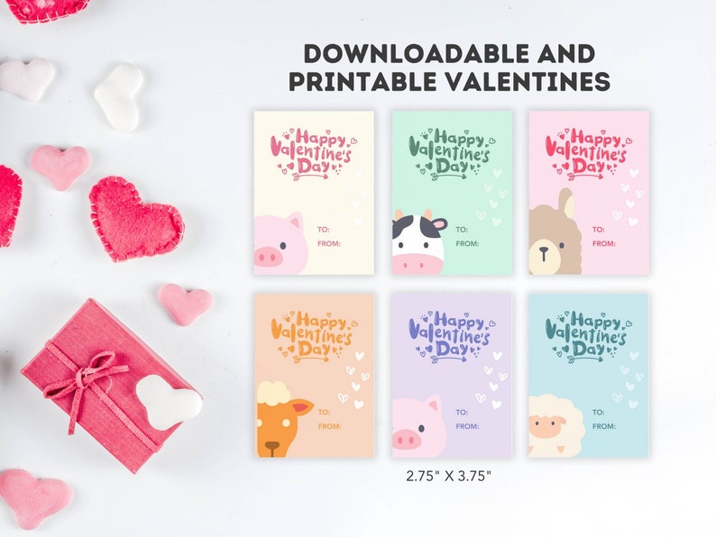 Farm Animal Printable PDF Kids School Valentine, Cow Pig Llama Goat