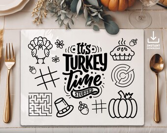 Mantel individual de Acción de Gracias para niños, página para colorear (descarga digital)