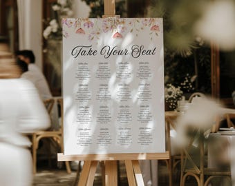 Plano de asientos editable para boda con flores silvestres: Floral pastel (Descarga digital)