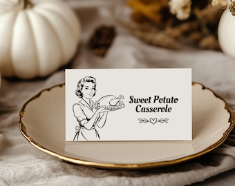 Tarjetas de mesa retro para Acción de Gracias: Cartel de mesa editable (descarga digital)