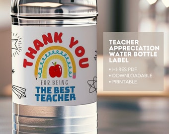 Etiqueta para botella de agua de agradecimiento al profesor: regalo de agradecimiento imprimible (descarga digital)