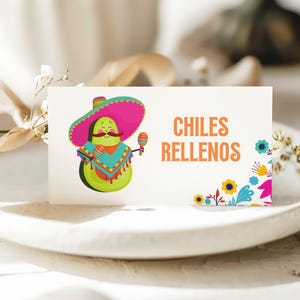 Plantillas de tarjetas editables para mesas de comida del Cinco de Mayo, tarjetas de lugar personalizadas y coloridas, etiquetas para mesa de buffet de mayo, letreros plegados de 3.5 x 2 pulgadas