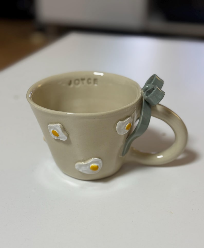 Custom Pottery Mug, Handmade Bow Cup, Personalized Text Gift, gifts for her, custom cup image 7