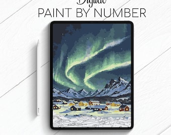 Pueblo del Norte - Paisaje - Pintura por números para Procreate - Kit digital para colorear por números - Yoga para el cerebro