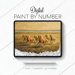 Prairie Horses - Paint By Number for Procreate - Color By Numbers Digital Kit - Brain Yoga