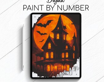 Haloween Creepy House - Paint By Number for Procreate - Color By Numbers Digital Kit - Brain Yogaea