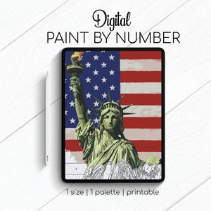 Statue of Liberty and the Flag of USA - Independence Day - Paint By Number for Procreate - Color By Numbers Digital Kit - Brain Yoga