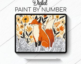 Fox Floral - Paint By Number for Procreate - Color By Numbers Digital Kit - Brain Yoga