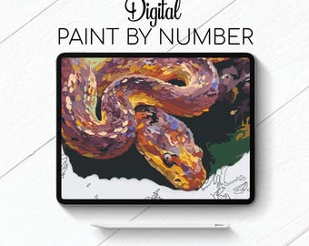 Beautiful Snake - Paint By Number for Procreate - Color By Numbers Digital Kit - Brain Yoga