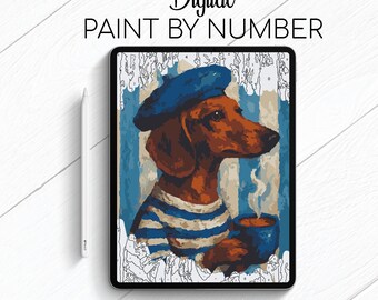 Sailor Dachshund- Paint By Number for Procreate - Color By Numbers Digital Kit - Brain Yoga