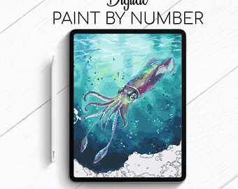Deep Sea Squid - Paint By Number for Procreate - Color By Numbers Digital Kit - Brain Yoga