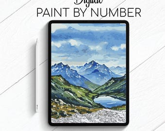 Hight Mountains - Nature Landscape - Paint By Number for Procreate - Color By Numbers Digital Kit - Brain Yoga
