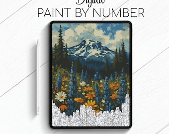 Mountain Field - Paint By Number for Procreate - Color By Numbers Digital Kit - Brain Yoga