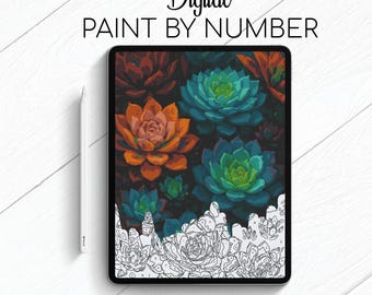 Suculentas - Pintar por números para Procreate - Kit digital para colorear por números - Yoga mental