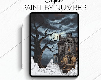 Haloween Creepy House - Paint By Number for Procreate - Color By Numbers Digital Kit - Brain Yogaea