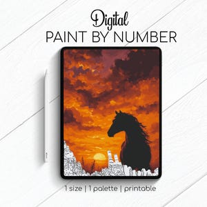 Horse on Sunset - Paint By Number for Procreate - Color By Numbers Digital Kit - Brain Yoga