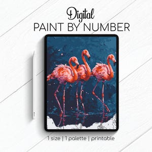 Flamingos on Blue - Paint By Number for Procreate - Color By Numbers Digital Kit - Brain Yoga