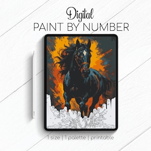 Black Horse - Paint By Number for Procreate - Color By Numbers Digital Kit - Brain Yoga