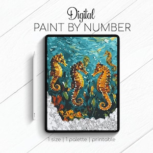 Sea Horses - Paint By Number for Procreate - Color By Numbers Digital Kit - Brain Yoga